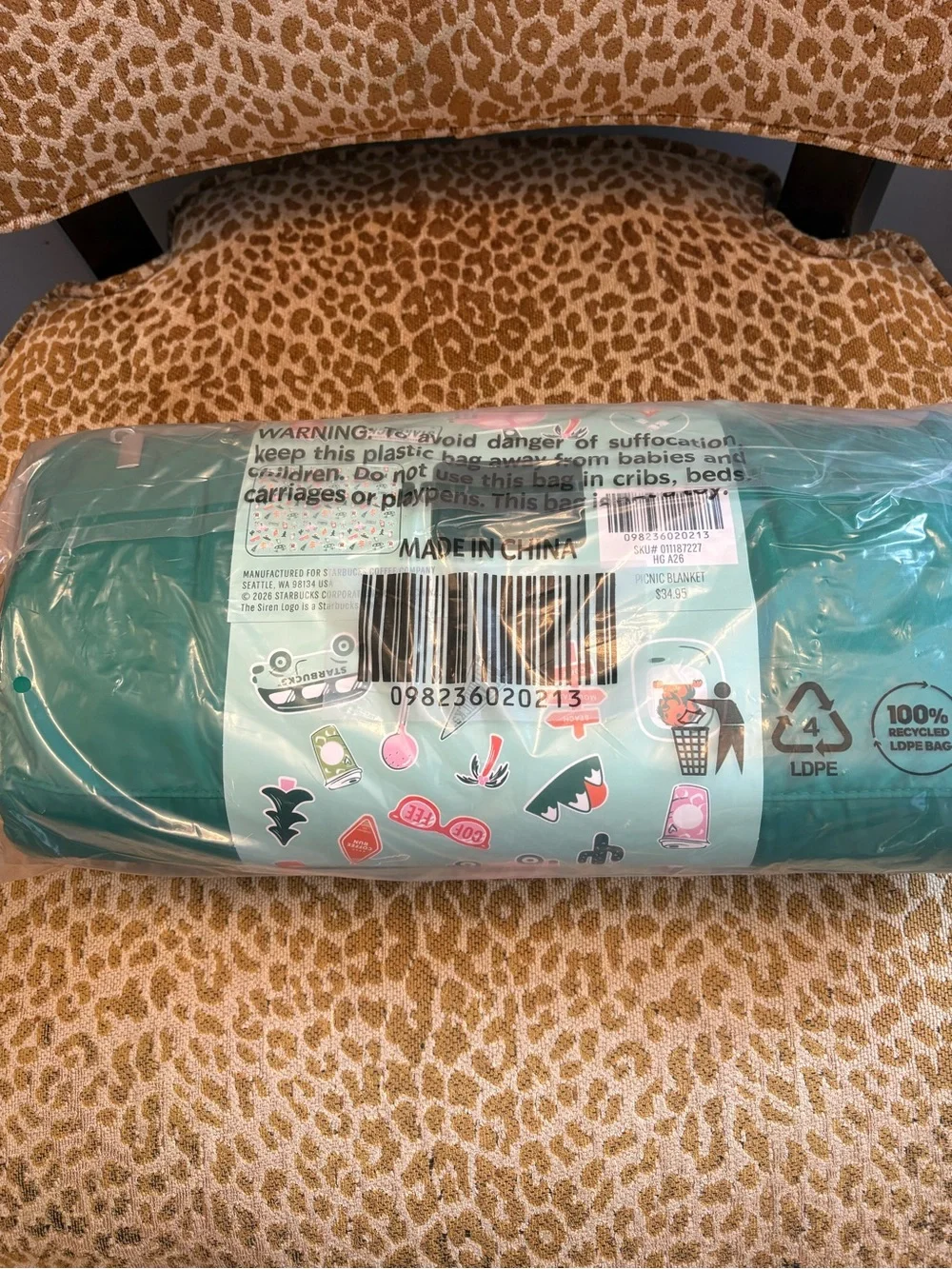 Starbucks Teal Green Limited Edition Picnic Blanket with Stickers